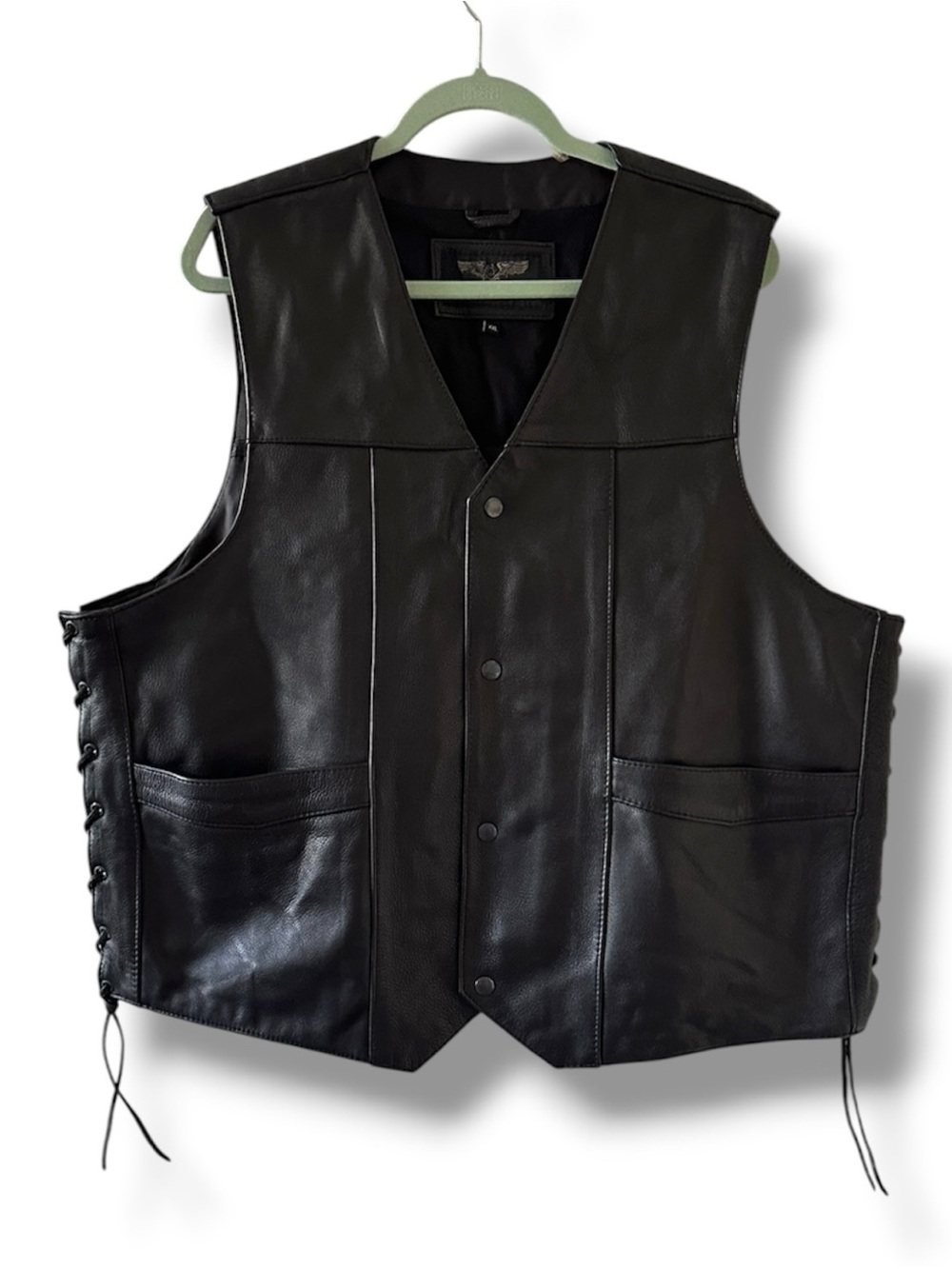 Wilsons Leather Black Vest Snap Front Side Tie Mens Sz XXL Biker Production Prop